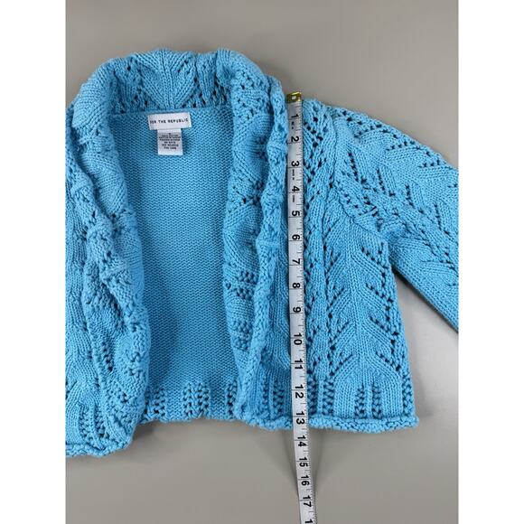 For The Republic Women’s Small Blue Open Knit Cardigan 100% Cotton Ruffle Shrug - Picture 6 of 11